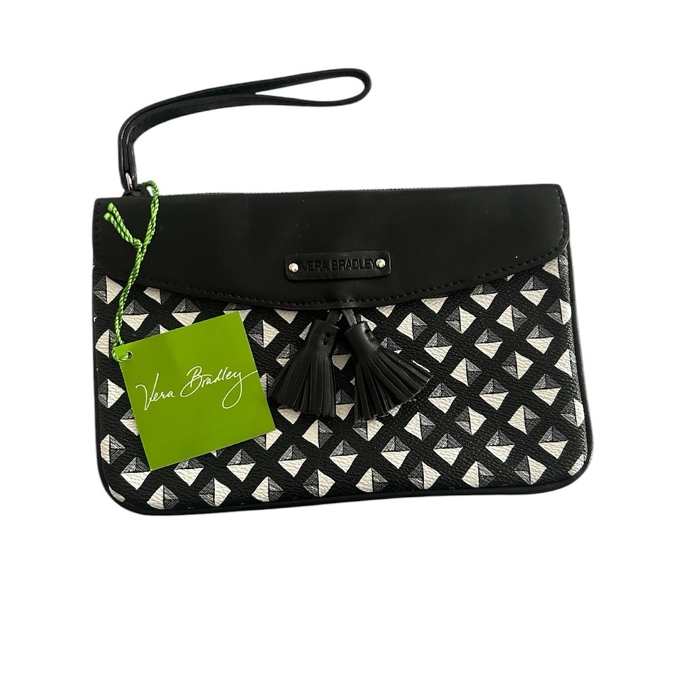 VERA BRADLEY TASSEL WALLET BLACK WHITE  FAUX LEATHER WRISTLET NWT